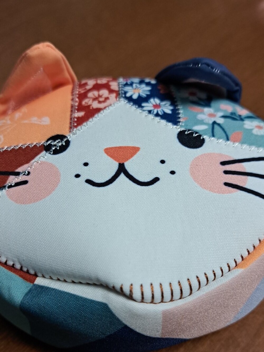 Patchwork Cat Coin Purse - Blue & Peach NWOT - Picture 5 of 5